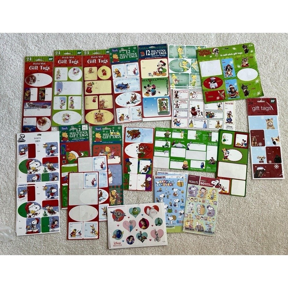 Mix Lot Of  Gift Tags Mostly Christmas , Few Easter  Stickers , 1 Valentine